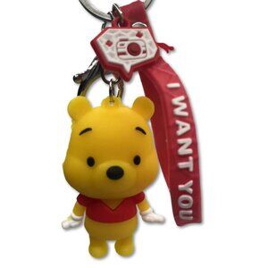Winnie the Pooh Keychain with I Want You Strap, Yellow Bear Character Figure